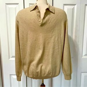 John Ashford Men's 100% Extra Fine Merino Wool Tan Polo Sweater